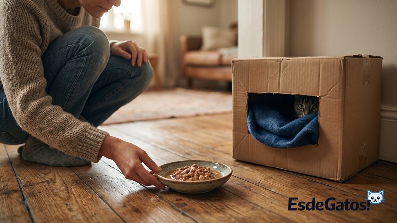 gato escondido en caja