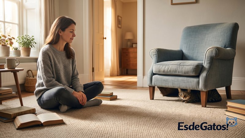 gato debajo sofa