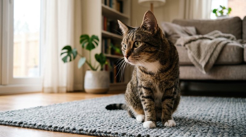 Un gato atento girando sus orejas hacia un sonido, con las orejas erguidas y orientadas en direcciones distintas, en un