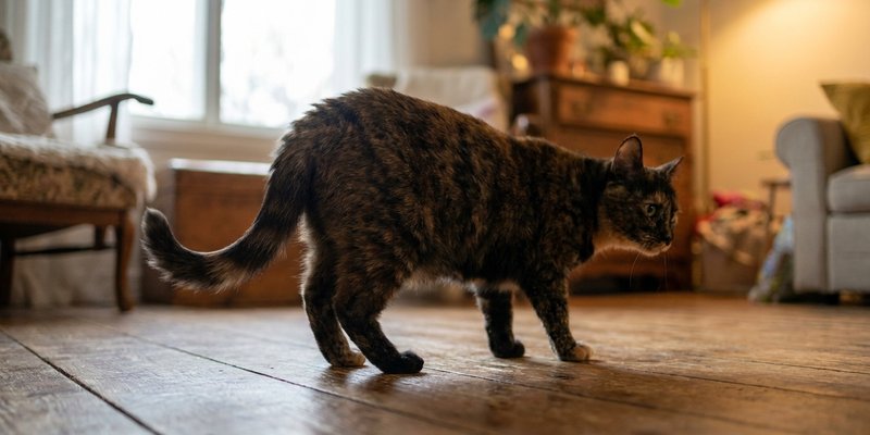 Gata agachada con los cuartos traseros levantados durante el celo