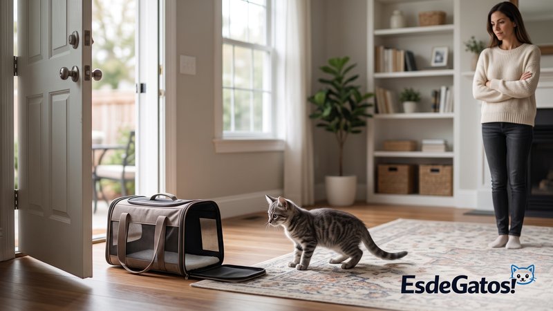 Un gatito atigrado gris dentro de casa