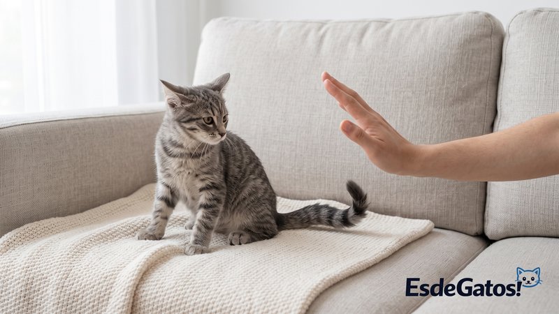Un gatito atigrado gris mostrando señales de incomodidad leves durante una caricia: