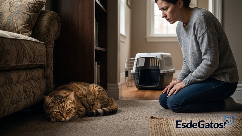 Un gato adulto escondido en un rincón oscuro de la casa