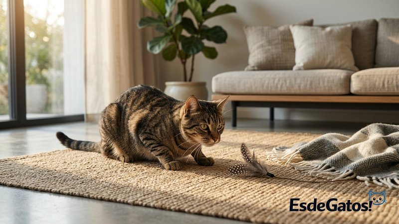 Un gato alerta en una sala moderna