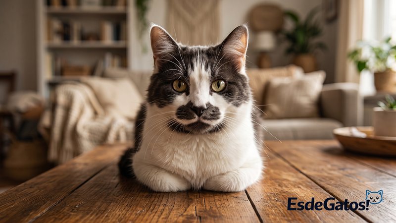 Un gato bicolor con manchas llamativas en la cara