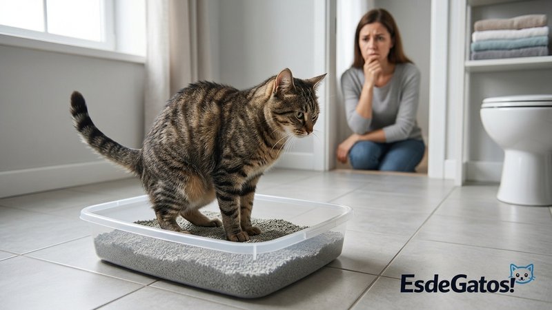 Un gato dentro de un arenero limpio