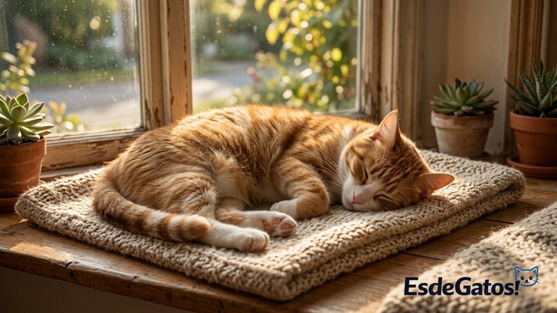 Un gato descansando tranquilo dentro de casa junto a una ventana, en su semana de reposo