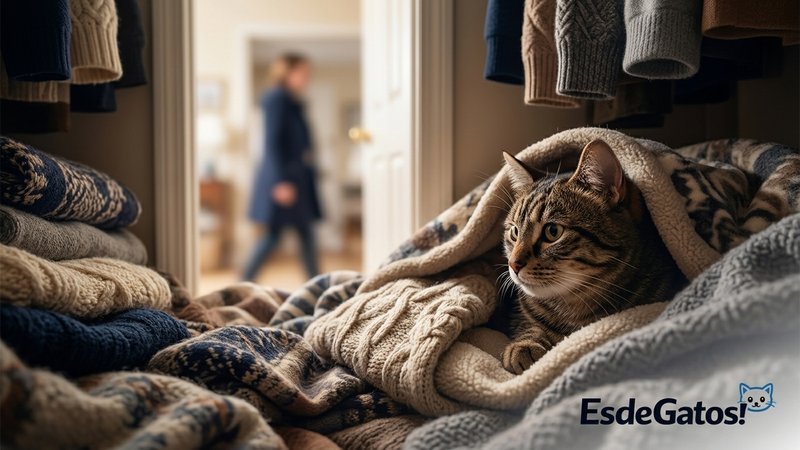 Un gato escondido dentro de un clóset durante una situación de ruido en casa
