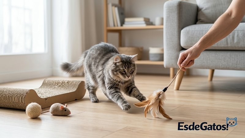 gato jugando con caña
