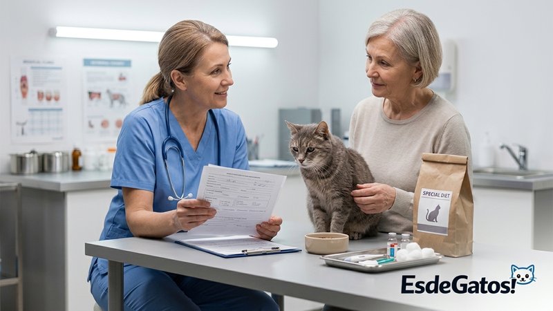 Un gato mayor en una consulta veterinaria