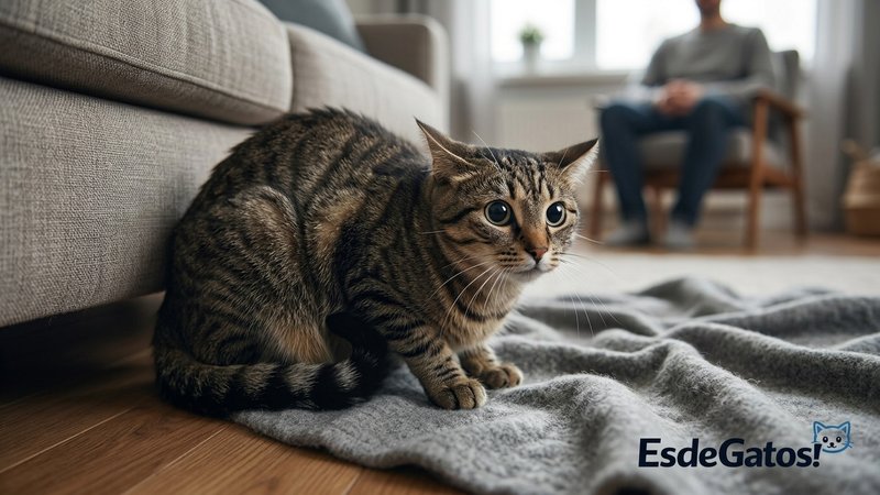 Un gato mostrando lenguaje corporal de miedo: orejas hacia atrás