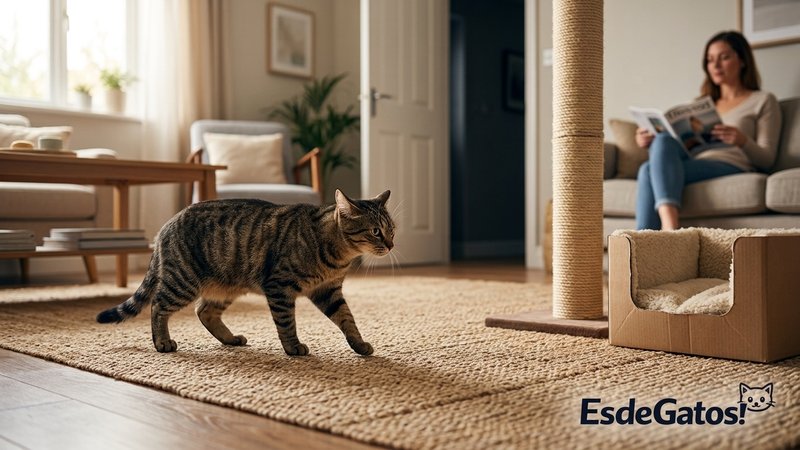 Un gato nervioso que encuentra una ruta de escape dentro de casa: una sala
