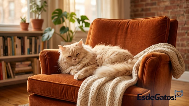 Un gato persa relajado en un apartamento pequeño y acogedor, perfectamente a gusto en su espacio