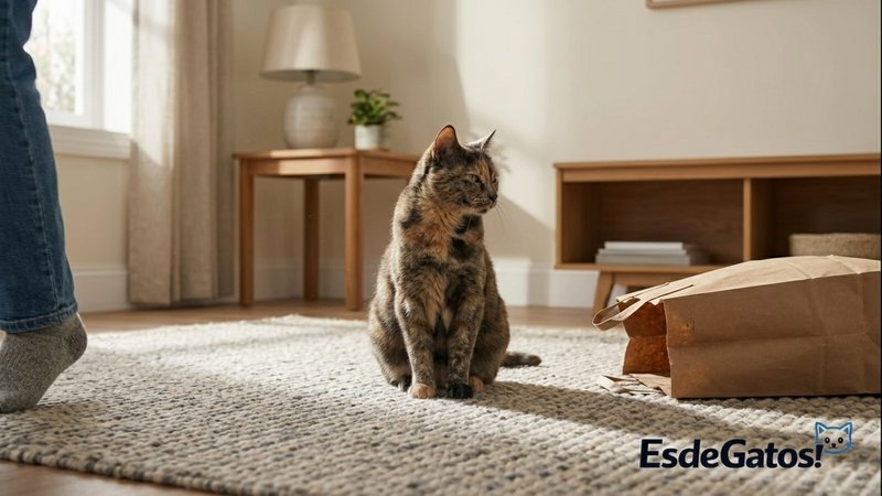 Un gato sentado en el centro de una sala