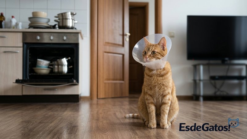Un gato sentado en el suelo con collar isabelino