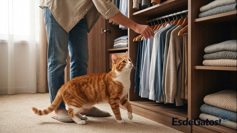 Un gato siguiendo a su humano hasta el clóset