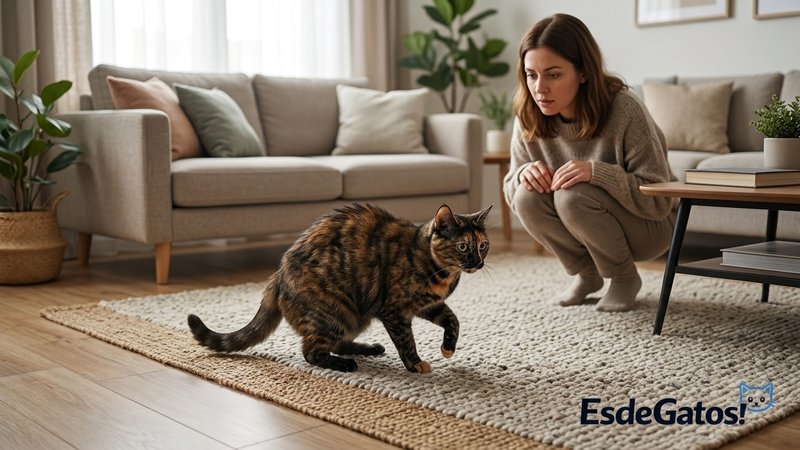 Un gato sobre una alfombra en una sala