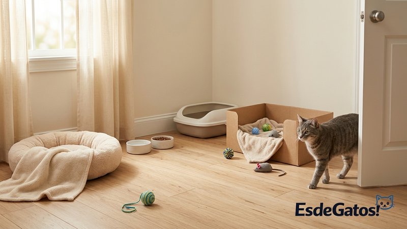 Una habitación segura para un gato antes de que lleguen visitas: cama cómoda