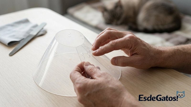 Unas manos revisando con cuidado los bordes de pequeños agujeros hechos en un collar