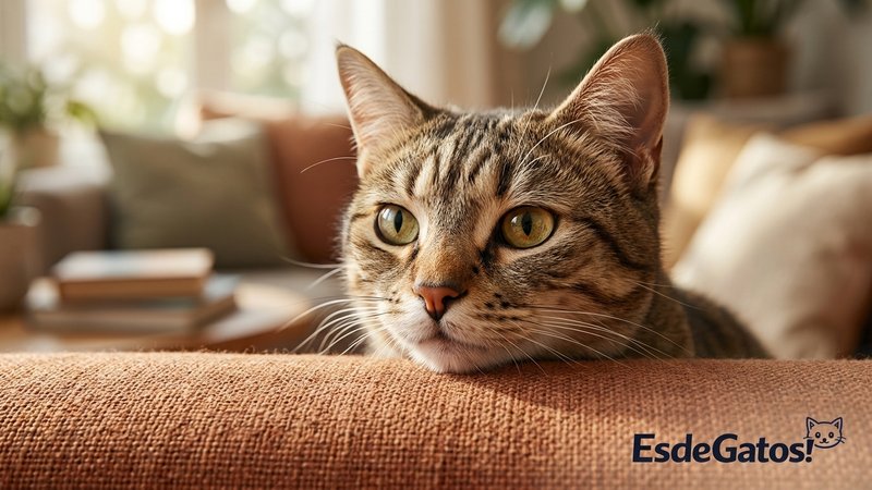 Un primer plano del rostro de un gato con las pupilas alertas y la mirada muy fija y concentrada, en actitud de cazador