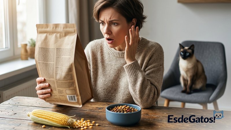 Una persona sosteniendo una bolsa genérica de pienso premium sin texto ni marcas visibles