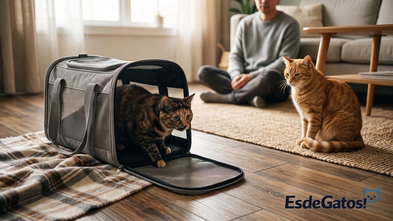 Un transportín abierto en una zona tranquila de la casa