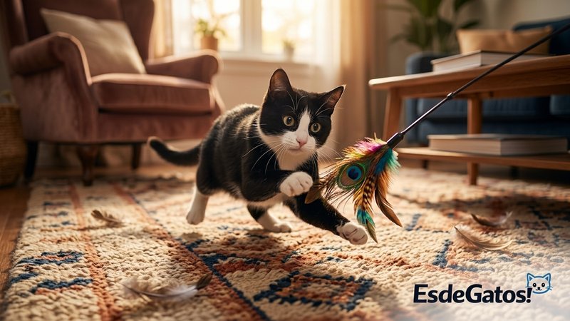 Un gato blanco y negro tipo tuxedo tumbado boca arriba sobre una alfombra hogareña, mostrando claramente su pecho y vien