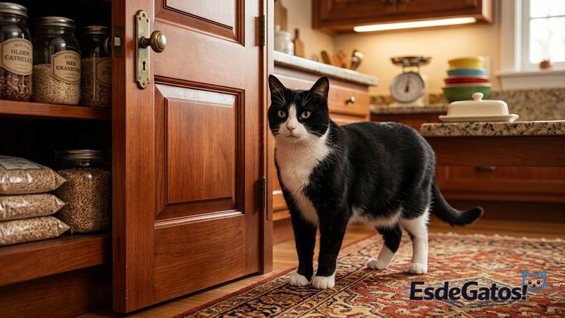 Un plano detalle de la cara negra de un gato tipo tuxedo, con sus largos bigotes blancos destacando por el fuerte contra