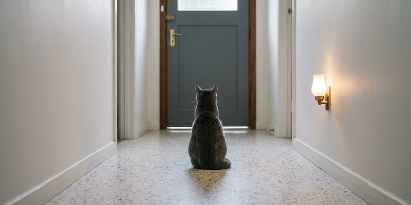 cat sitting in hallway