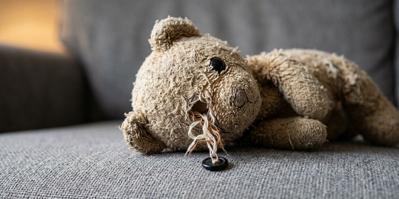 worn plush toy on