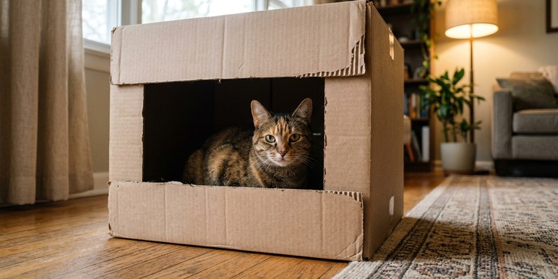 cat sitting in cardboard