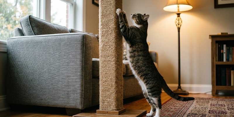 cat stretching on scratching