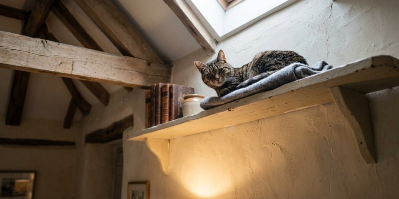 cat resting on wooden