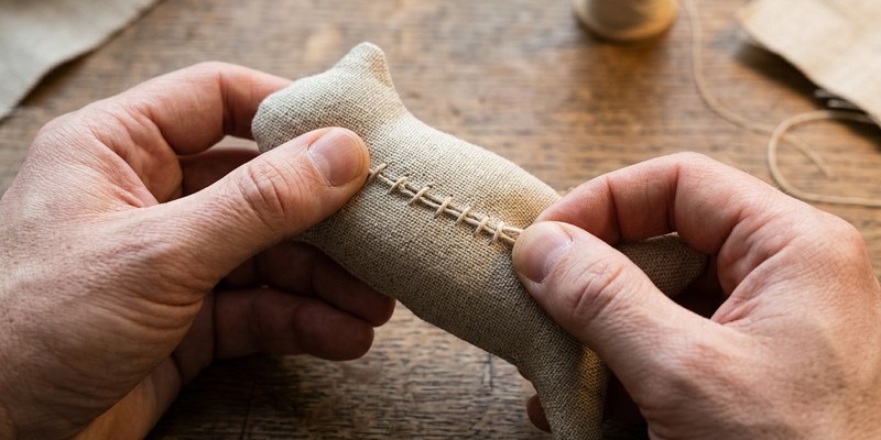 hands pulling fabric toy