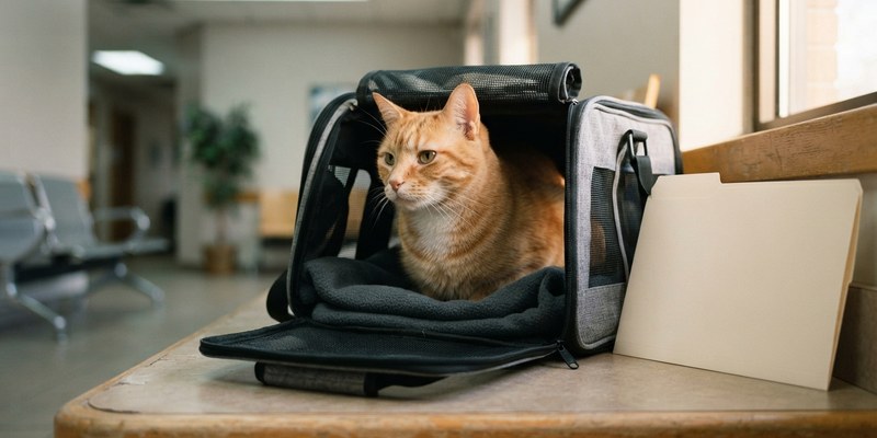 ginger cat in carrier