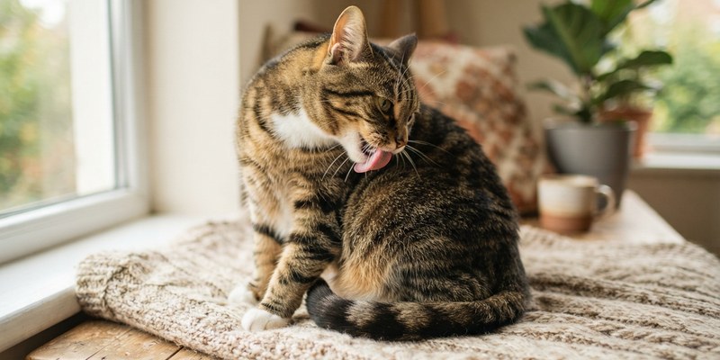 tabby cat grooming shoulder