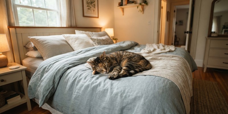 cat lying on bed