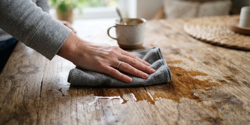 hand wiping spill on