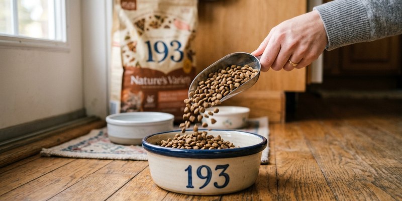 hand pouring kibble into
