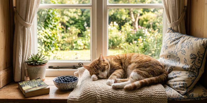cat sleeping on window