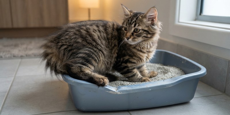 kitten sitting in litter