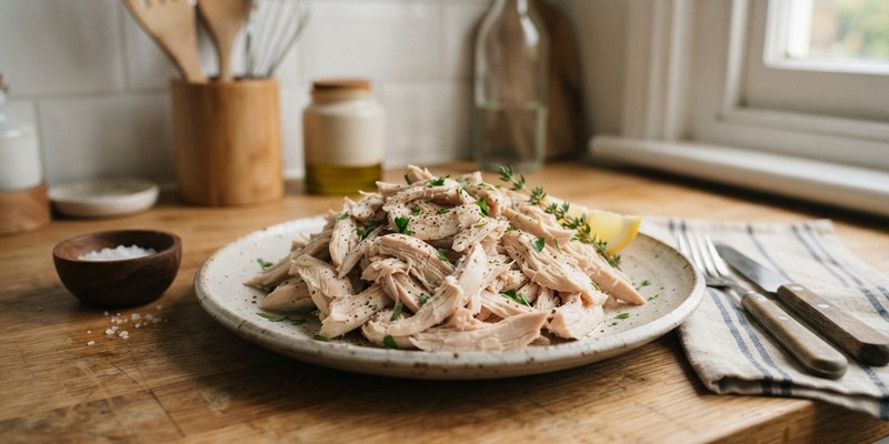 shredded boiled chicken on