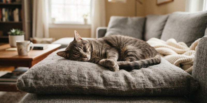 cat lying on sofa