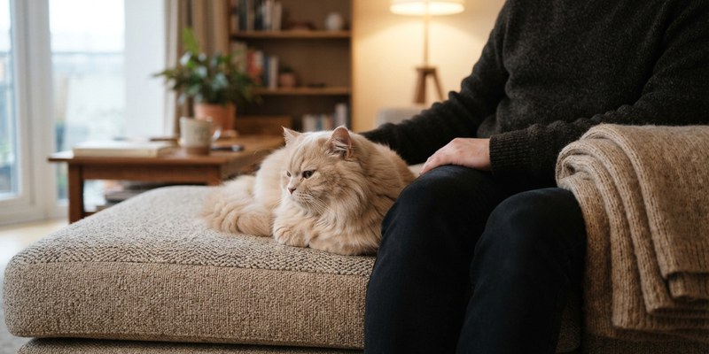 cream longhaired sofa cushion
