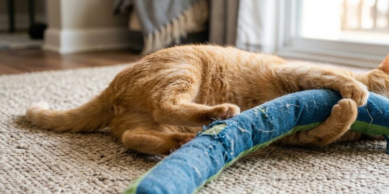 cat kicking plush toy
