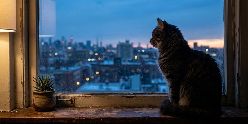 cat looking out window