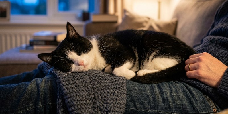 cat lying on lap