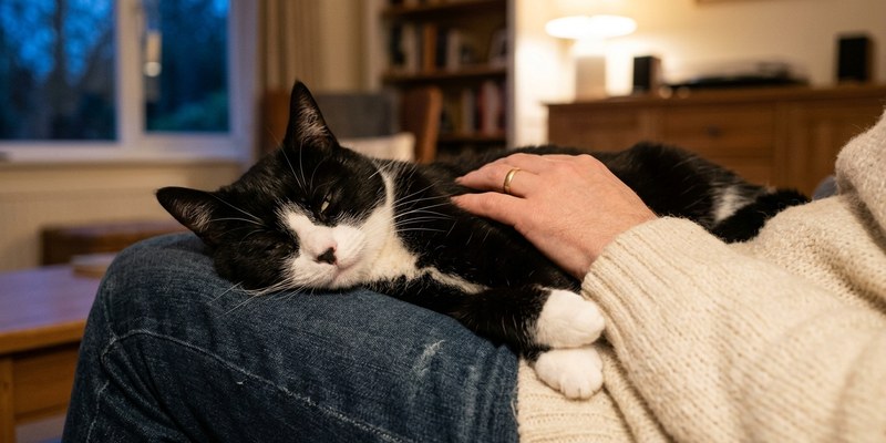 cat lying on lap