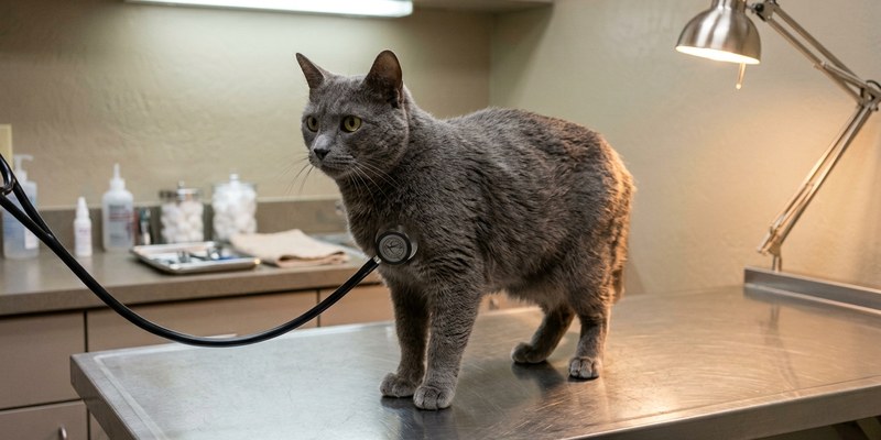 cat on veterinary table