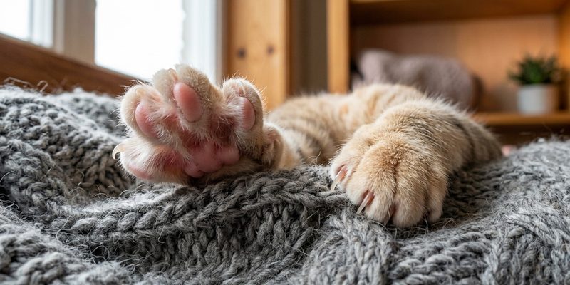 cat paws kneading blanket